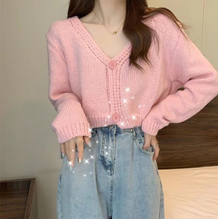 Ladies comfortable knit cardigan with V-neck and button detail Lune London
