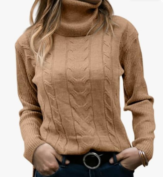 Knit sweater for women with high collar and relief pattern with braids Lune London
