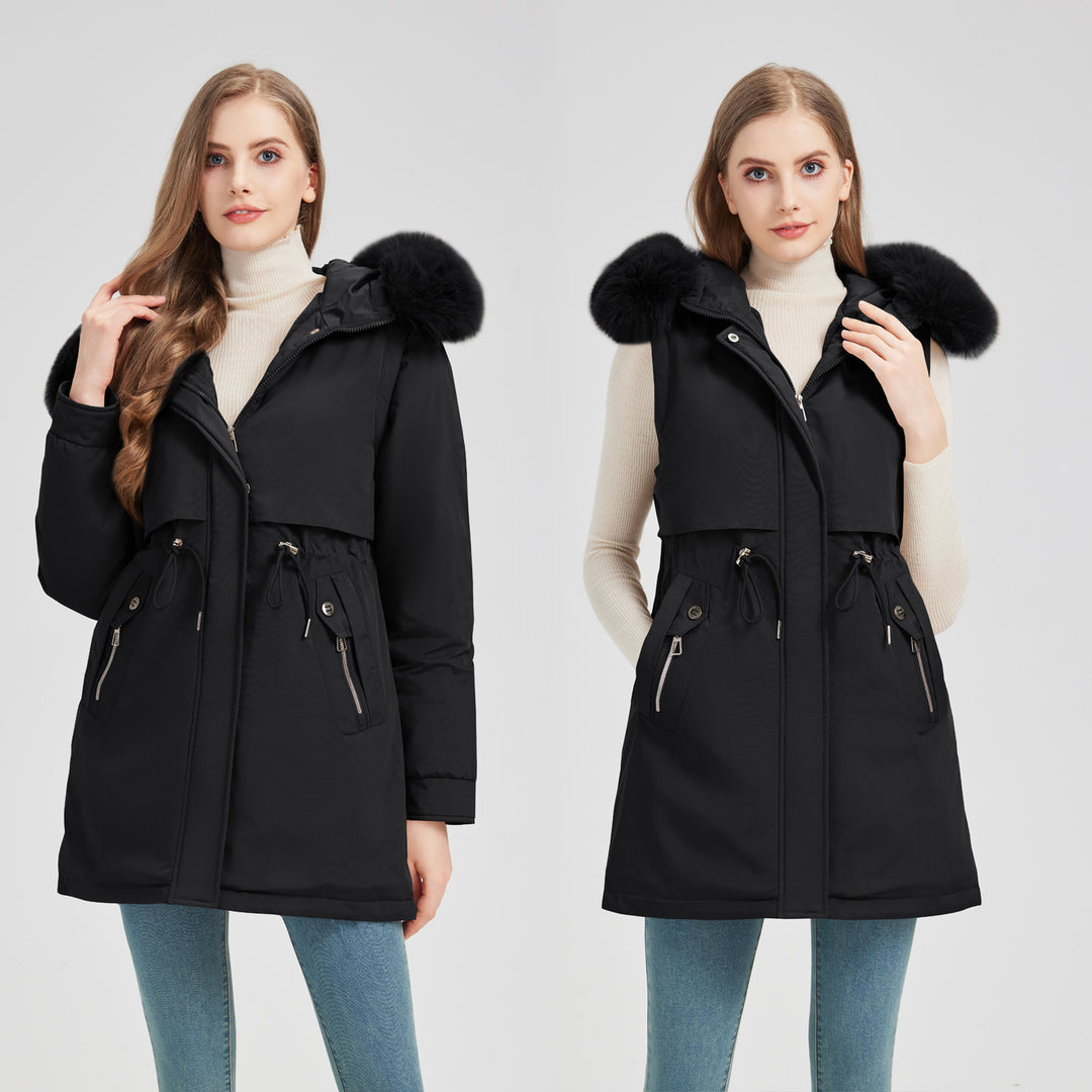 Ladies Exclusive Functional Jacket with Removable Hood and Decorative Faux Fur Lune London