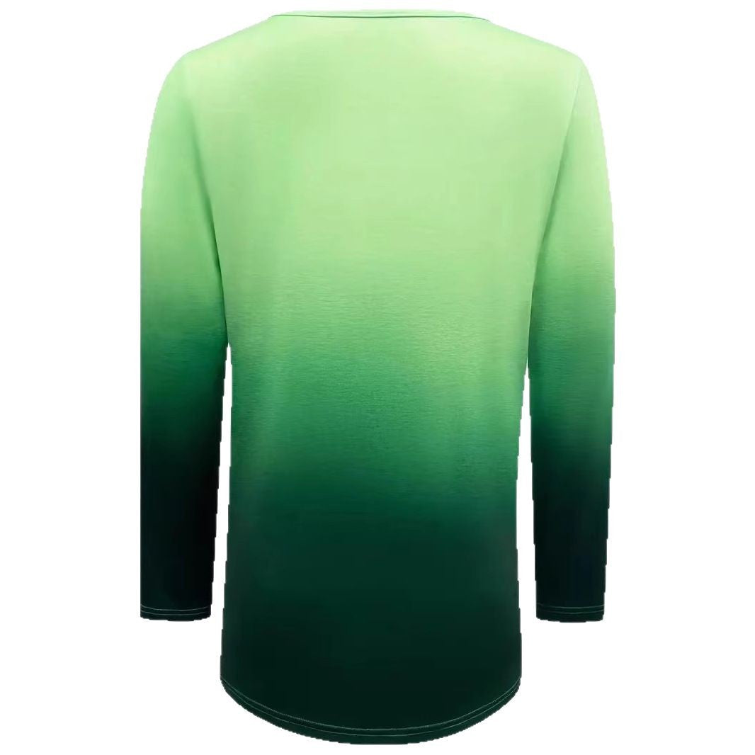 Long sleeve women's t-shirt with V-neck and gradient Lune London