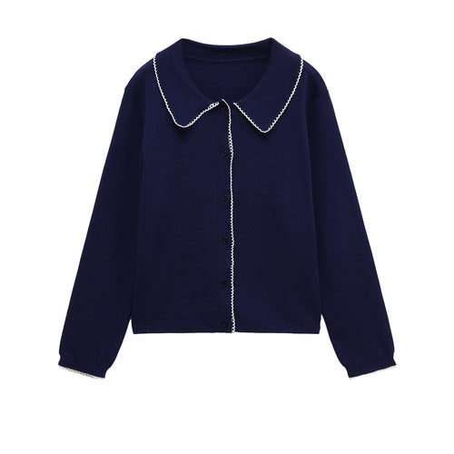 Ladies fashion cardigan with collar and buttonhole Lune London