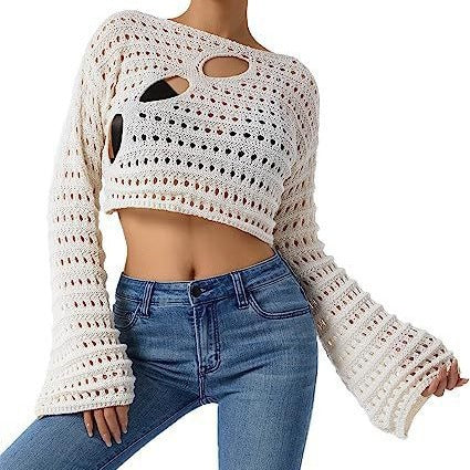 Ladies short knit sweater with open surface Lune London