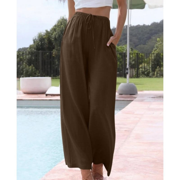 Wide palazzo pants for women with elastic waistband and side pockets Lune London