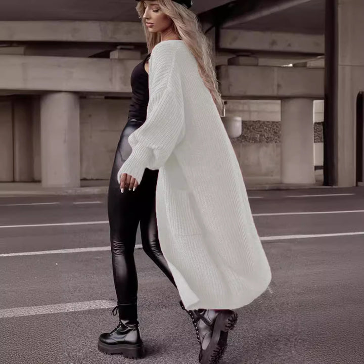 Oversized chunky knit coat for women in a casual style with deep pockets Lune London