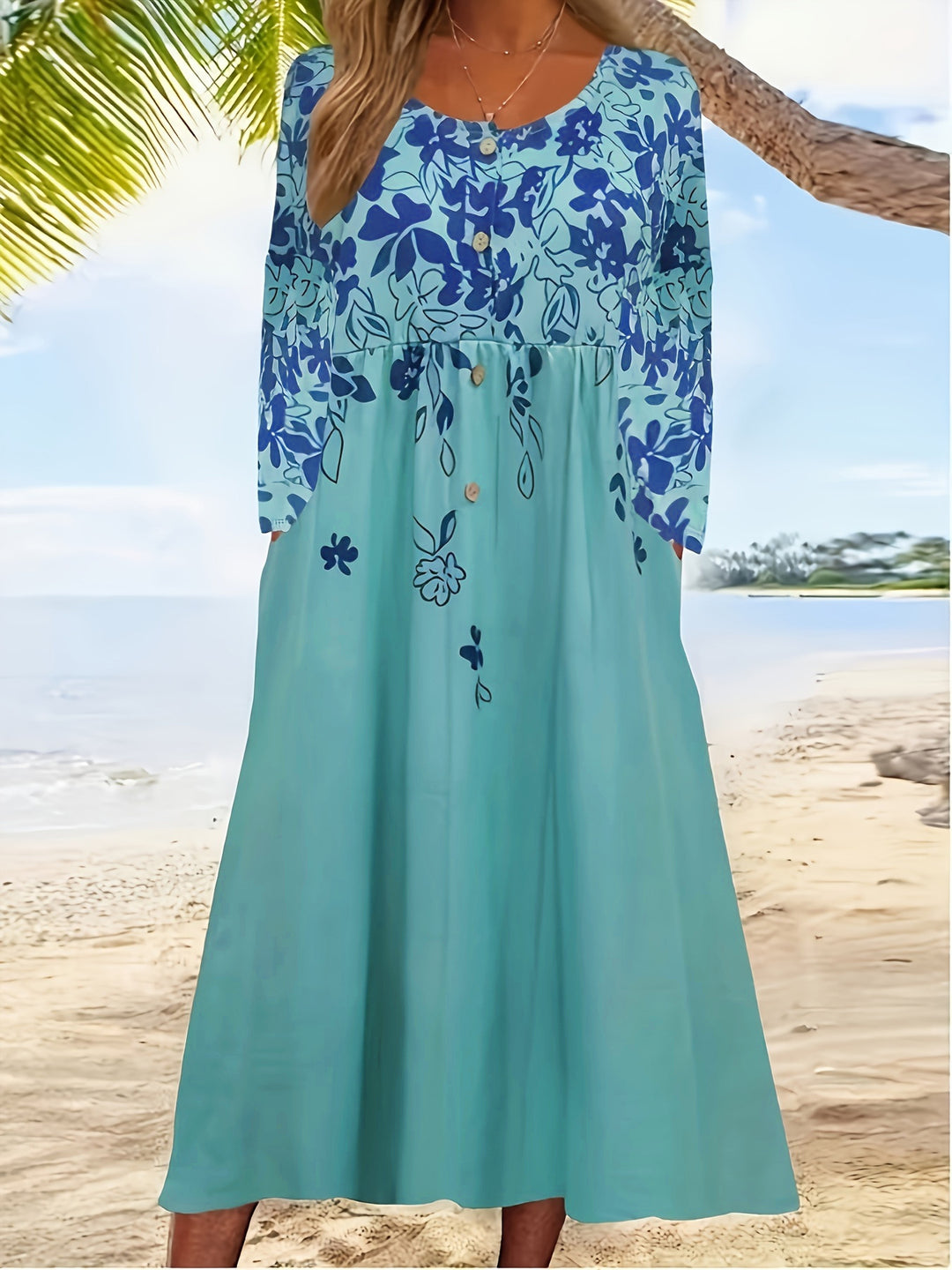 Maxi dress for women with floral design and stylish button details Lune London