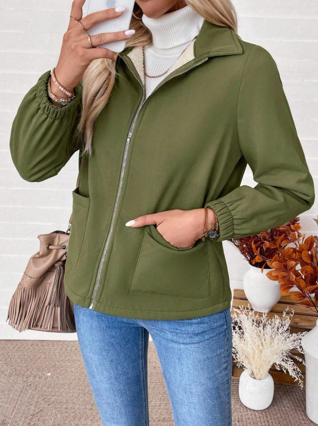 Casual zip-up jacket for women with practical side pockets and elastic cuffs Lune London