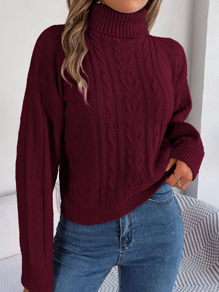 Ladies Comfortable Knitted Sweater with High Neck and Twisted Pattern Lune London