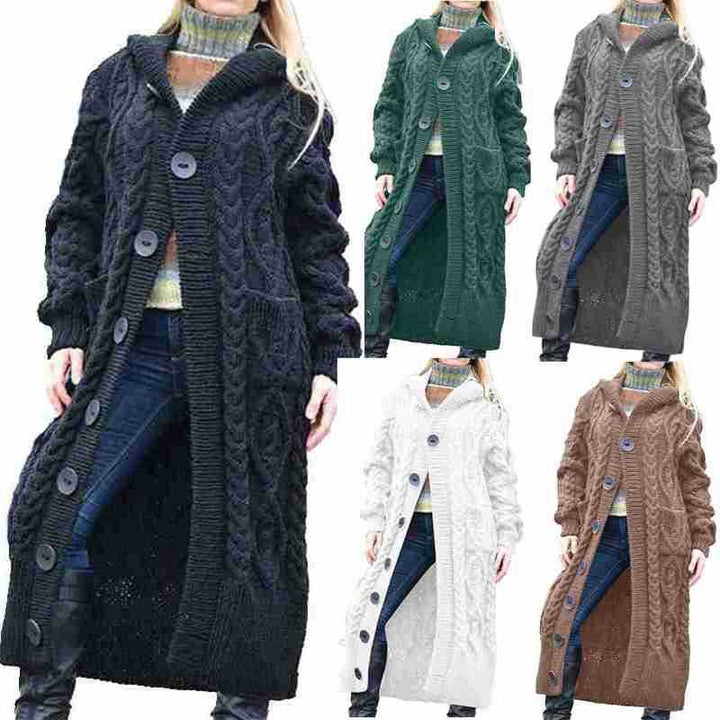 Women's knit coat with cable pattern and practical pockets Lune London