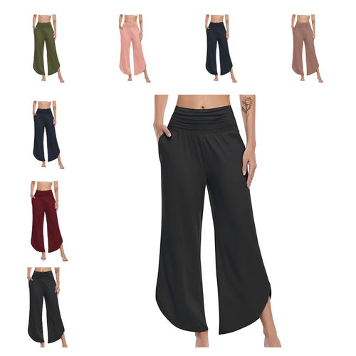 Wide Palazzo Pants for ladies with flexible waist and side slits Lune London