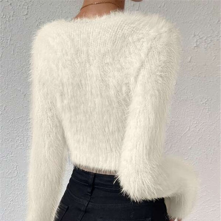 Woman soft V neck top in plush material Lune London