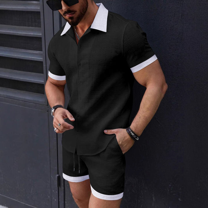 Short-sleeved structured shirt for men with buttons and chic leisure shorts set Lune London