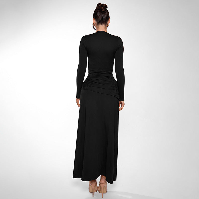 Elegant maxi dress for women with deep V-neck and stylish wrap design Lune London