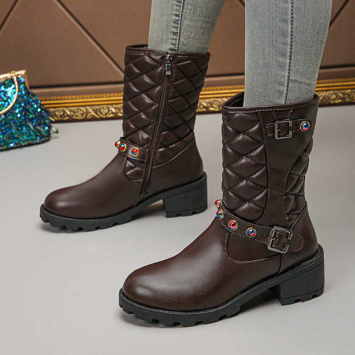 Fashion boots for women with decorative jewelry details and a robust profile Lune London