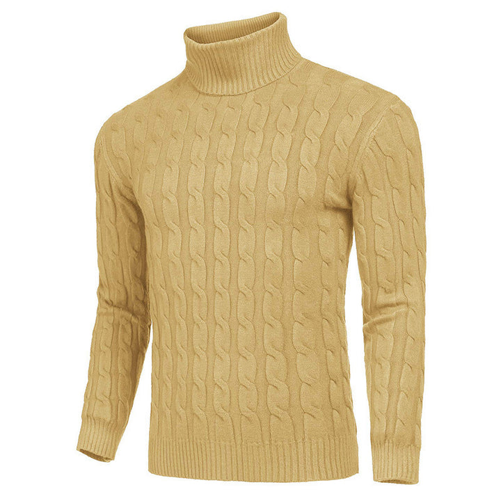 Knit sweater for men with high collar and cable knit pattern Lune London