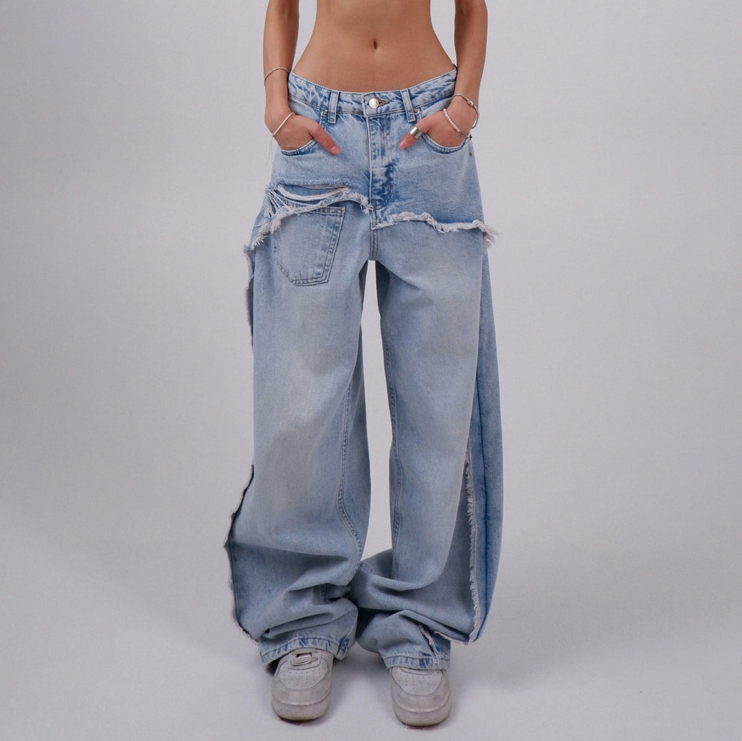 Wide ripped jeans for women with frayed edges Lune London