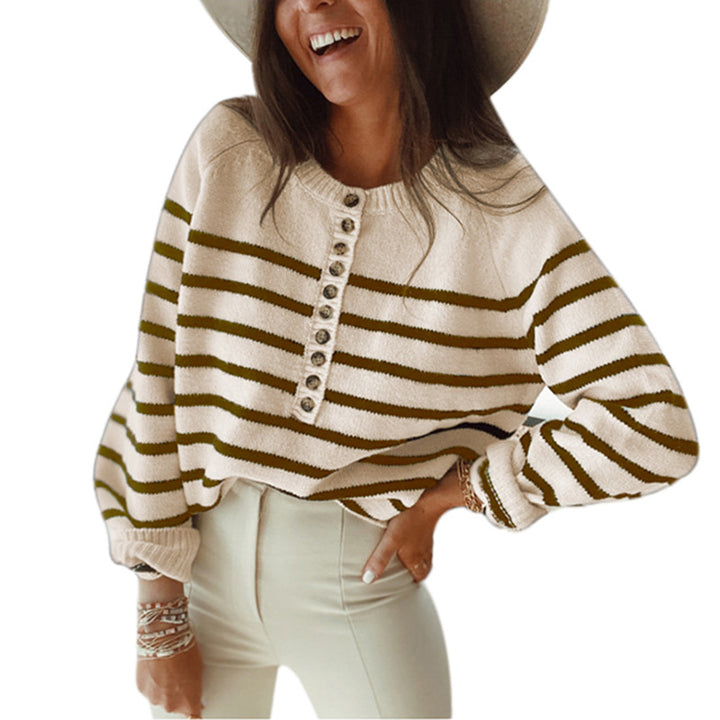 Striped women's sweater with button placket Lune London