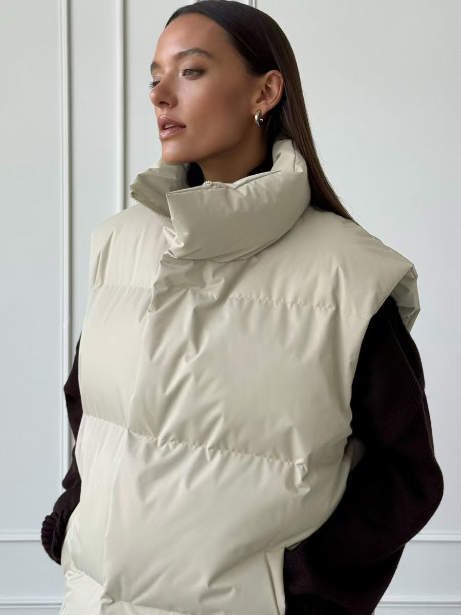 Ladies padded vest with high collar and pockets Lune London