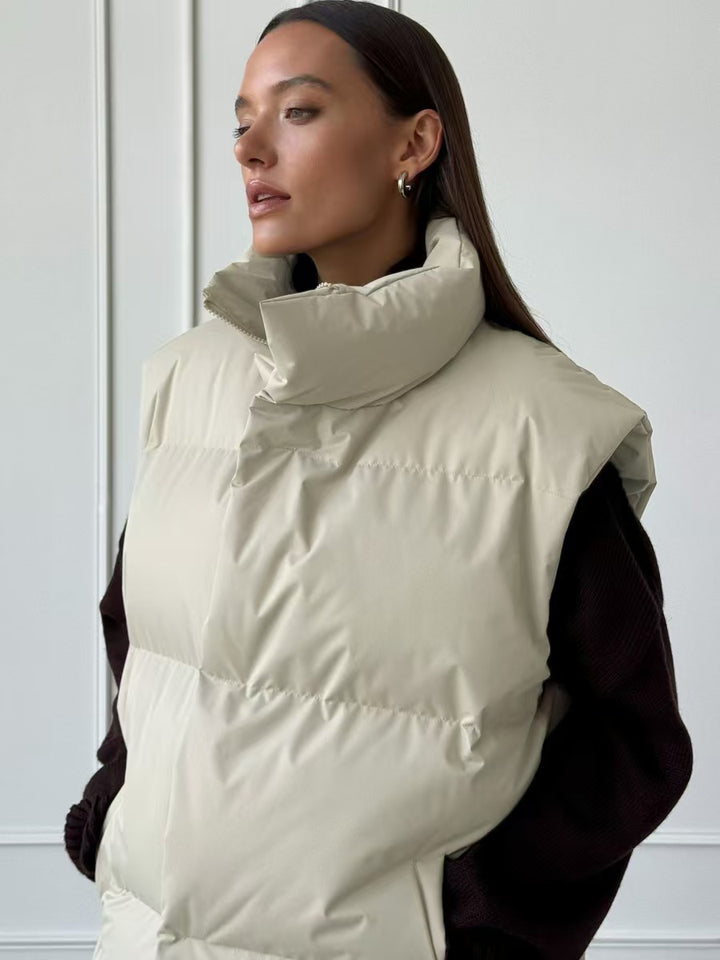 Ladies padded vest with high collar and pockets Lune London