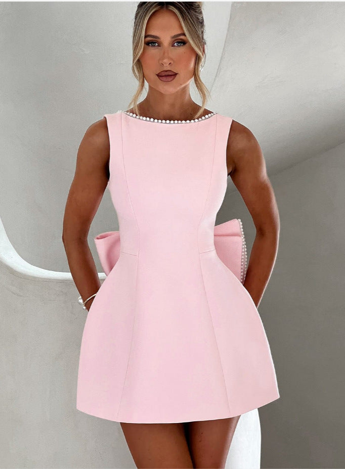 Women Elegant Sculptural Mini Dress with Pearl Decoration Lune London
