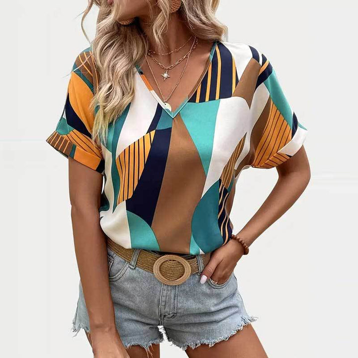 Women Short Sleeve Top Abstract Print Lune London