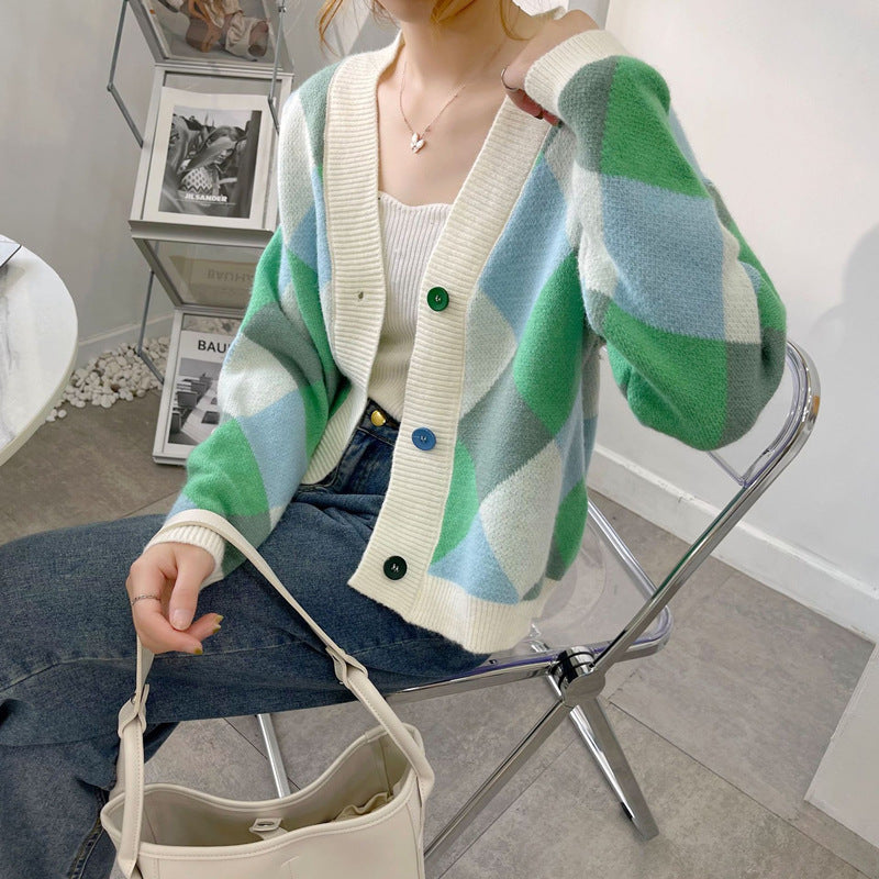 Women's cardigan with modern diamond pattern Lune London