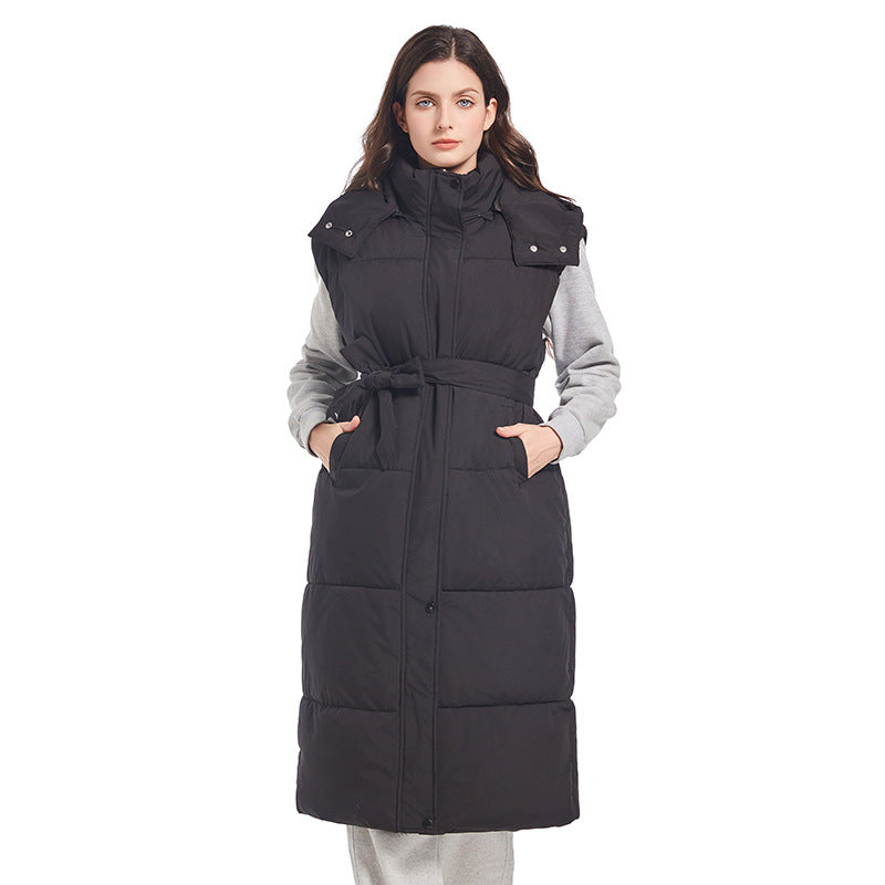 Women Long quilted cardigan with belt and hood Lune London