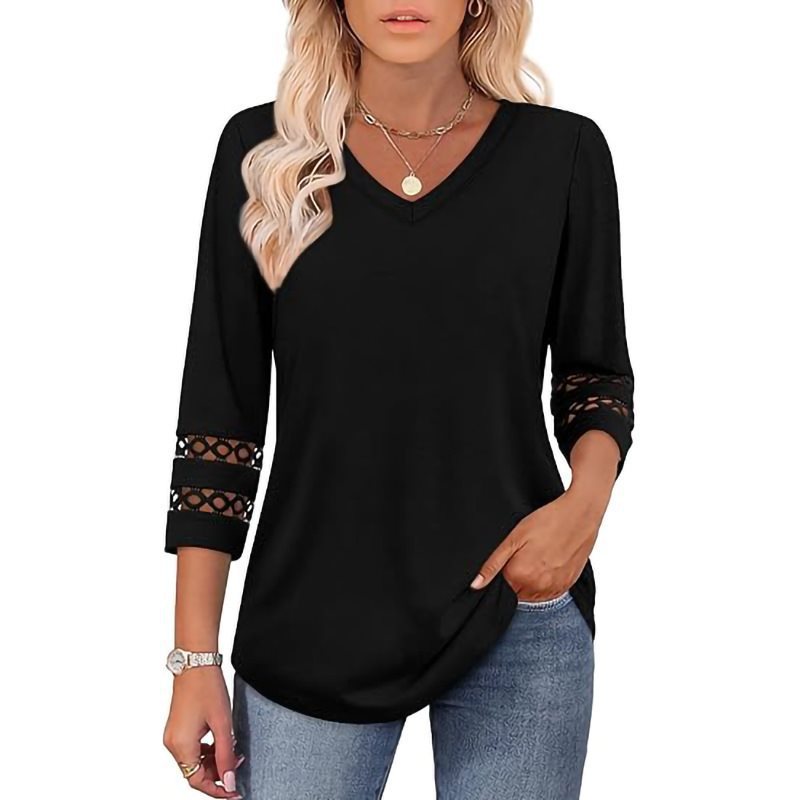 Casual V-neck T-shirt for women with lace sleeves Lune London