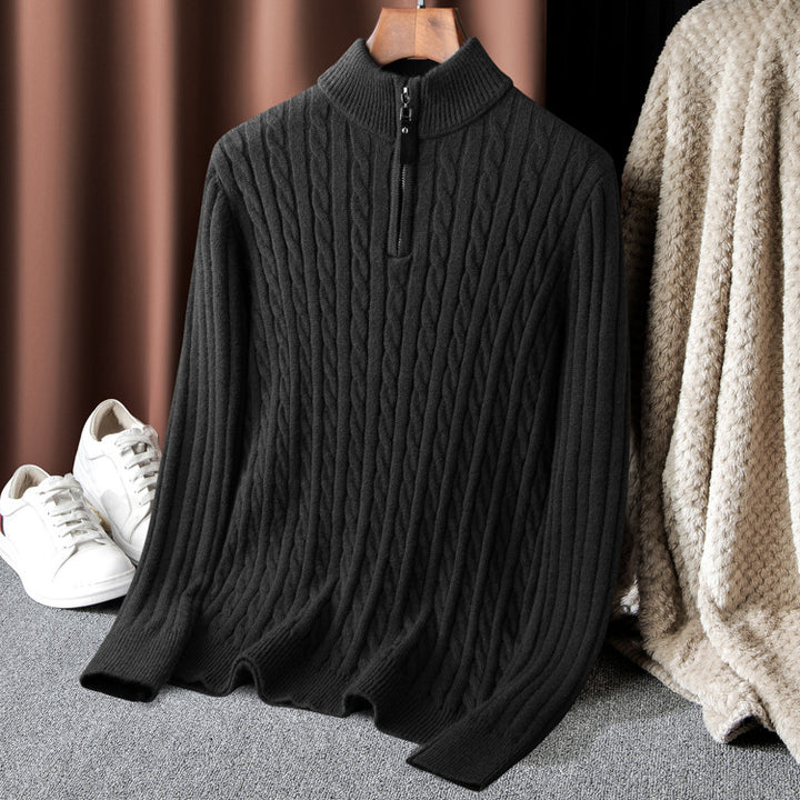 Elegant knitted men's sweater with half-zip and cable pattern Lune London