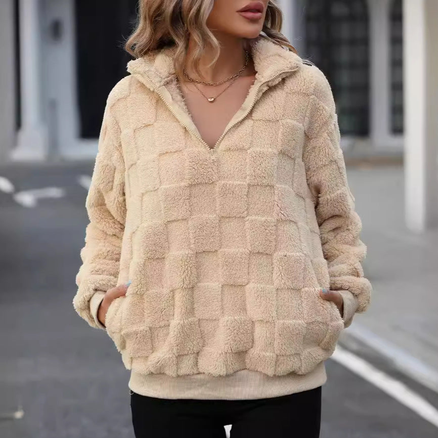 Ladies Oversized Fleece Pullover with zipper and Lune London structure