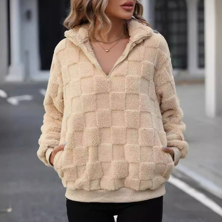 Ladies Oversized Fleece Pullover with zipper and Lune London structure