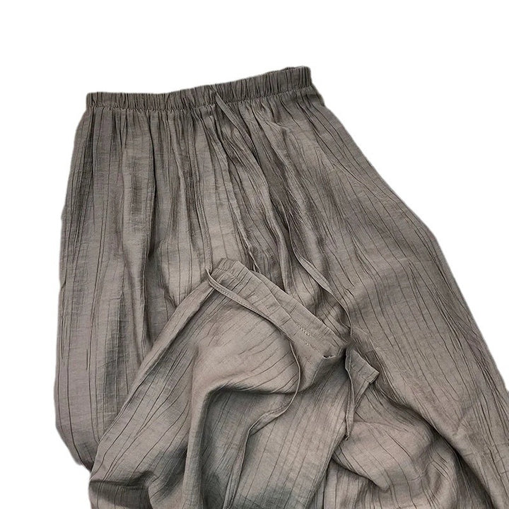 Women's Casual Pleated Pants with Elastic Waistband and Practical Side Pockets