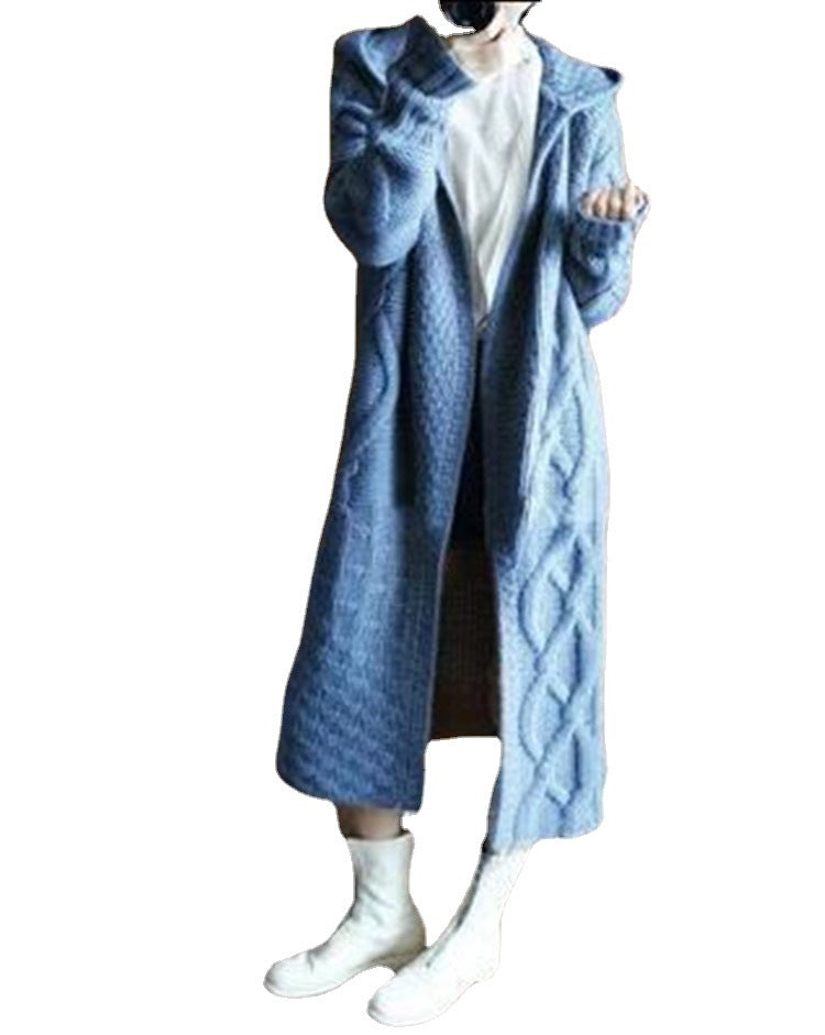 Women's knit coat with hood and structured braid design Lune London