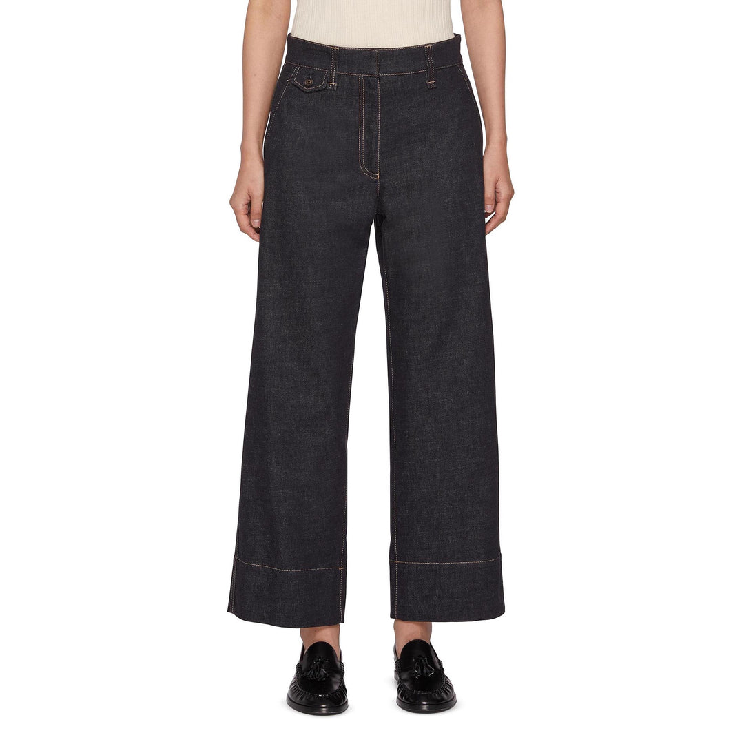 Women wide high-waisted jeans with trendy contrast seams Lune London