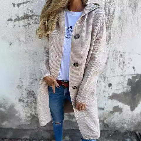 Ladies long cardigan with hood and pockets Lune London