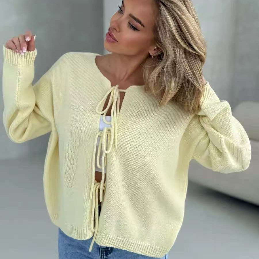 Casual knit sweater for women with decorative lacing and an oversized fit Lune London