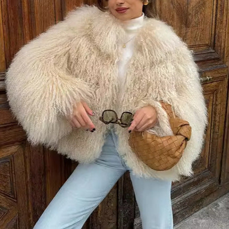 Long faux fur coat for women with wide sleeves Lune London