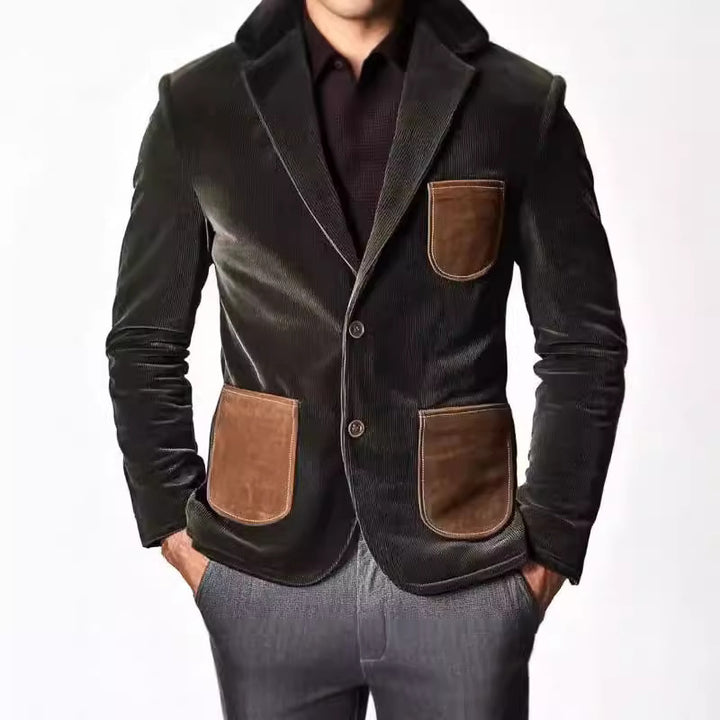 Elegant corduroy jacket for men with leather applications Lune London
