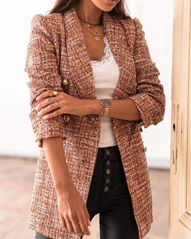 Ladies elegant double-breasted tweed blazer with shoulder pads Lune London