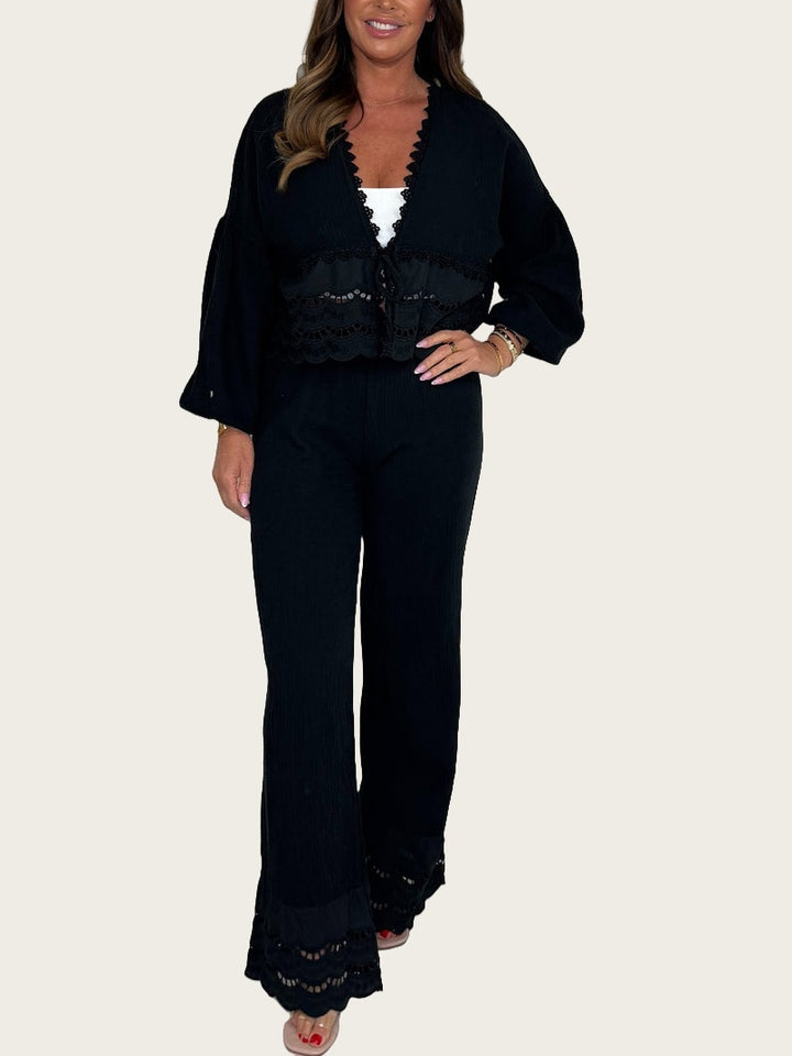 Women Two-Piece Set with Crochet Accents and Chic Loose Fit