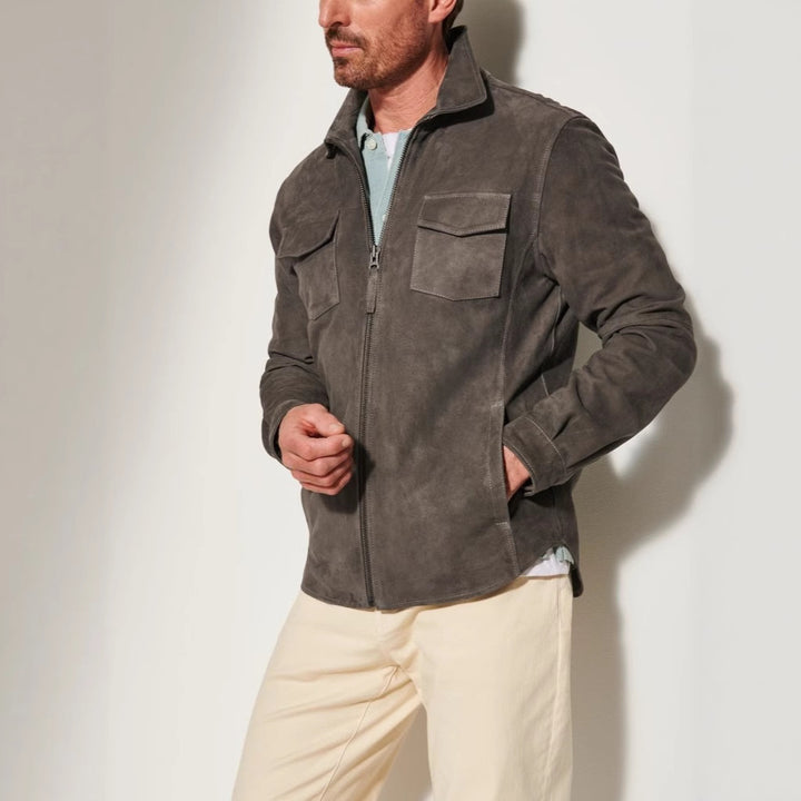 Elegant suede jacket for men with practical chest pockets Lune London