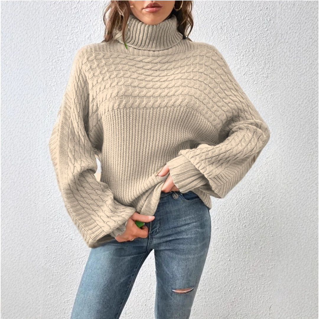Ladies Comfortable Turtleneck Sweater with Textured Design Lune London