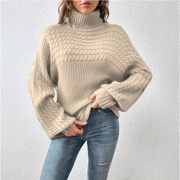 Ladies Comfortable Turtleneck Sweater with Textured Design Lune London