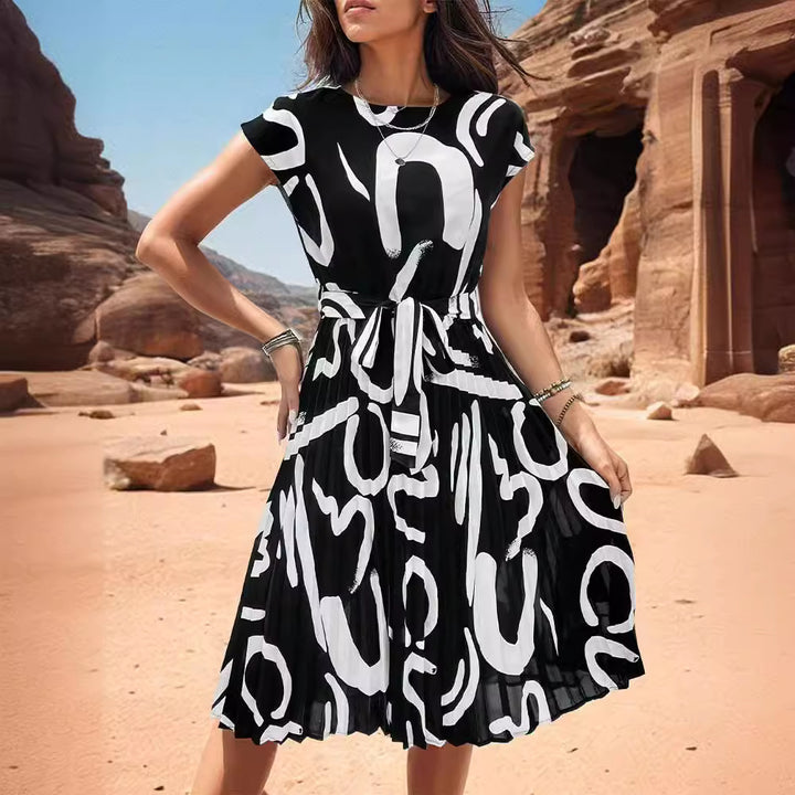 Women Elegant Midi Dress with Chic Tie Belt and Style