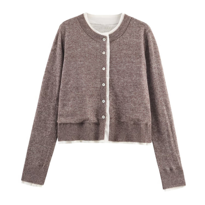 Knitted jacket with buttons and round collar for women Lune London