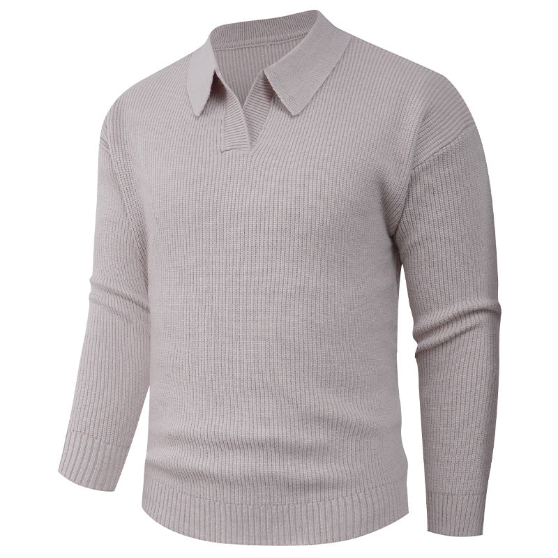 Men's knitted sweater with classic collar and textured look Lune London