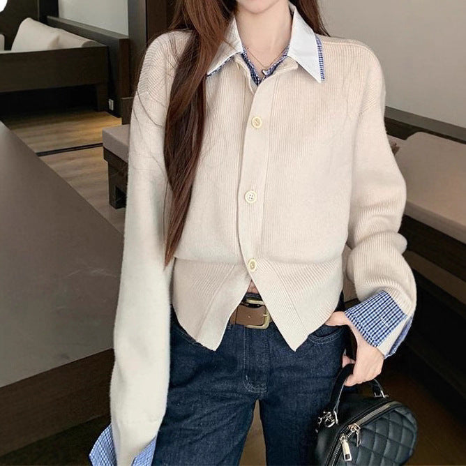 Ladies' knitted jacket with classic cut and elegant button details Lune London