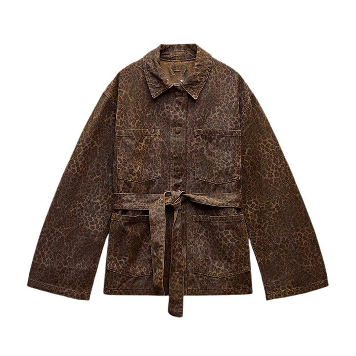 Trendy denim jacket for women with leopard design belt Lune London