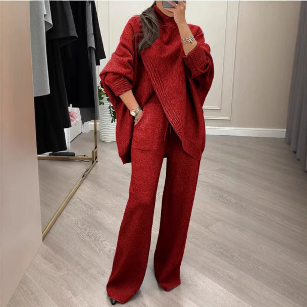 Ensemble en maille confortable pour femmes avec pull oversized et pantalon à jambes larges Chic & Stil