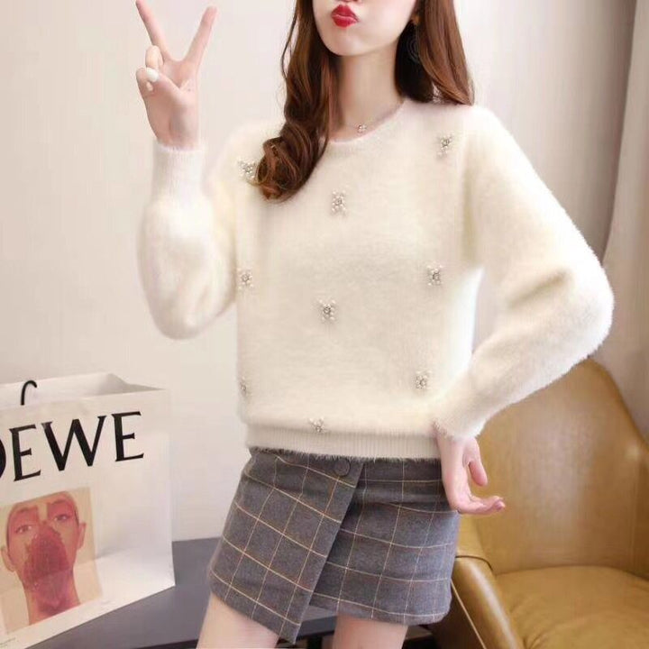 Women soft sweater with elegant pearl appliqués Lune London