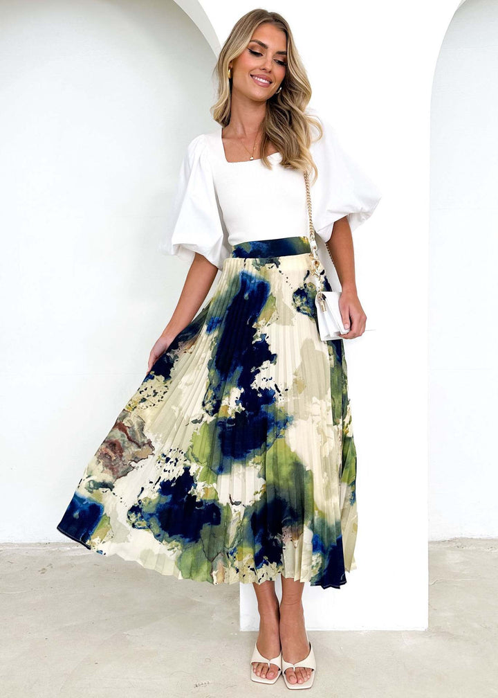 Jupe plissée pour femmes avec motif floral et taille élastique Chic & Stil